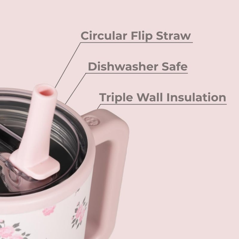 Hydro Jug زجاجة ماء للسفر - 20 أونصة مع مقبض وقشة قابلة للطي - تناسب حاملة الأكواب، كوب مقاوم للتسرب - قابلة لإعادة الاستخدام مع قاعدة من الفولاذ المقاوم للصدأ والمطاط - هدايا للنساء والرجال، وايلد روز - Image 2